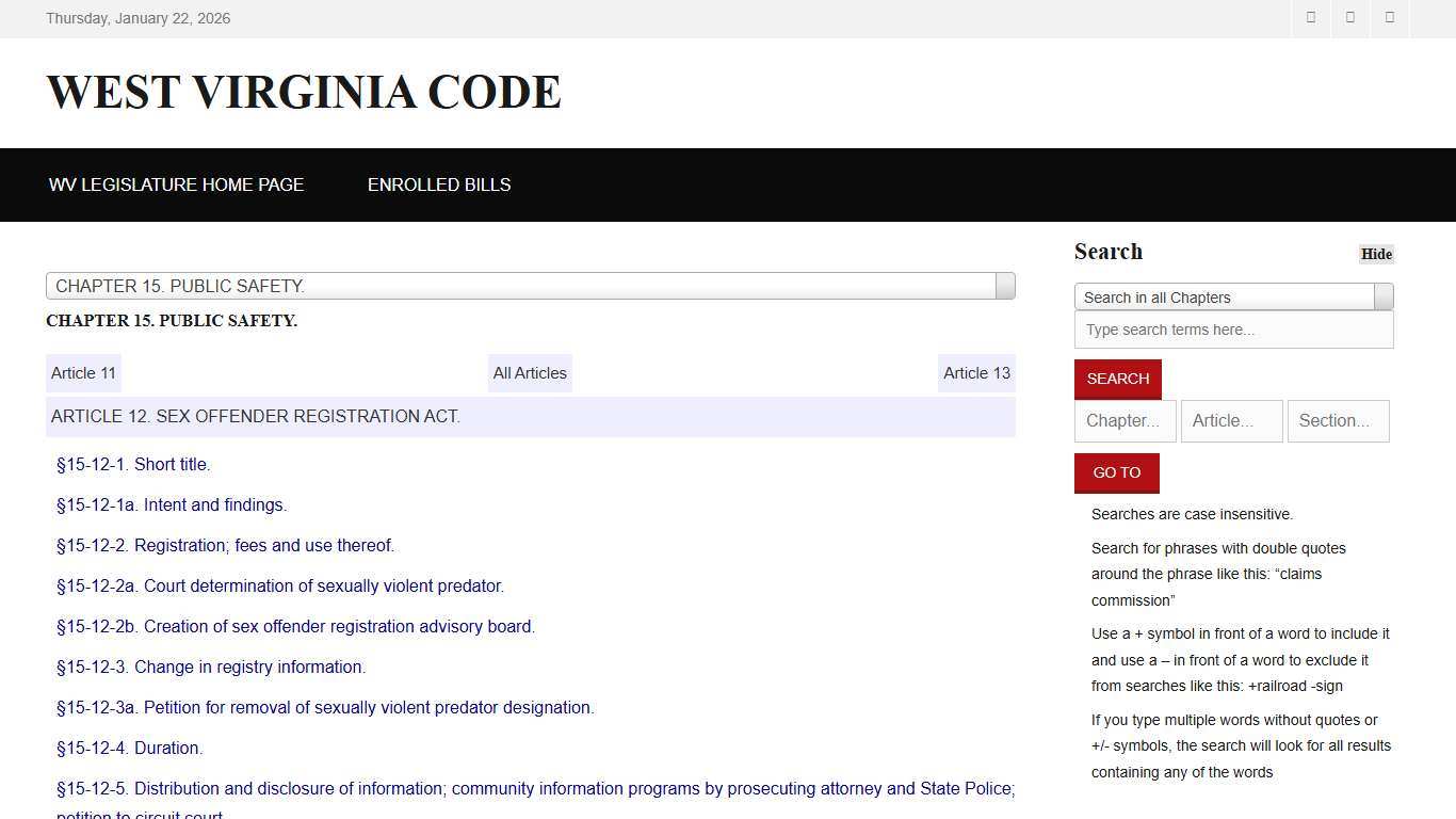 West Virginia Code | §15-12