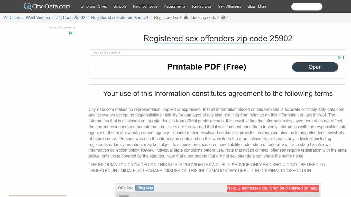Registered sex offenders in zip code 25902 - crimes listed, registry-based, living in this zip code